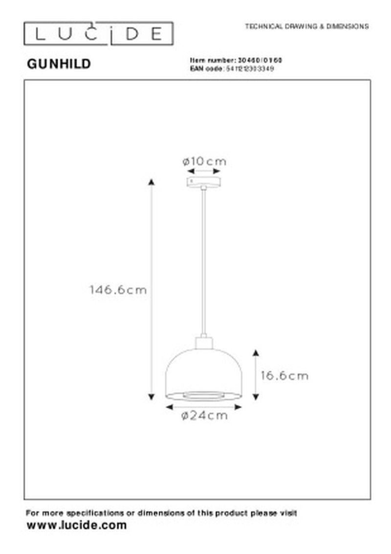 Lucide GUNHILD - Závesné svietidlo - Ø 24 cm - 1xE27 - Transparent